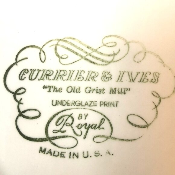 Vintage Blue & White Plate Duo Currier & Ives Royal Grist Mill & Mita Nicole w/ - Picture 4 of 10